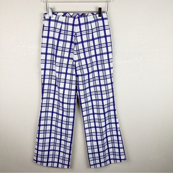 Vntg Purple Plaid Wide Leg 60s Mod Groovy Harry Styles Pants Med - Picture 5 of 9